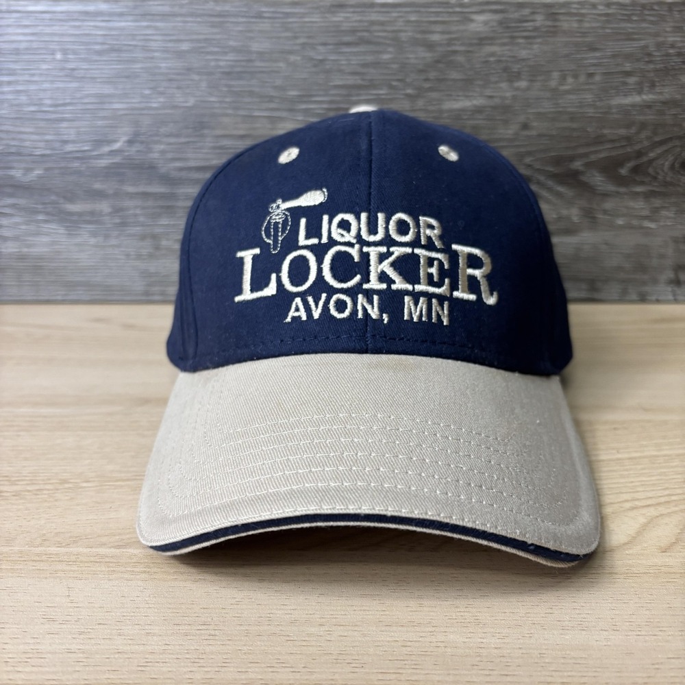 Liquor Locker Hat Cap Strap Back Navy Khaki Embroidered Advertising Mens Avon MN